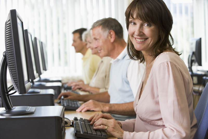 Adult students in a computer lab
